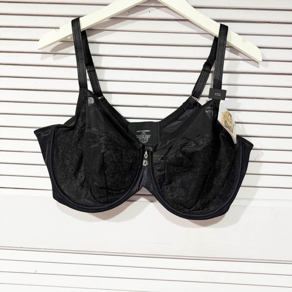 NWT Curvy Couture Bra Women’s 42D Underwire Full Cup Balconette 1299 Black